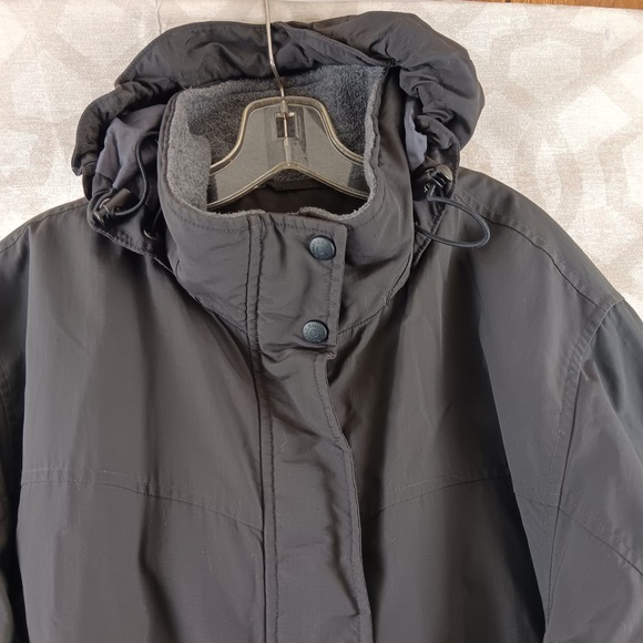 LL Bean Womens Hooded Parka Jacket Black Thinsulate Polartec Fleece Lined Size L - Picture 7 of 9
